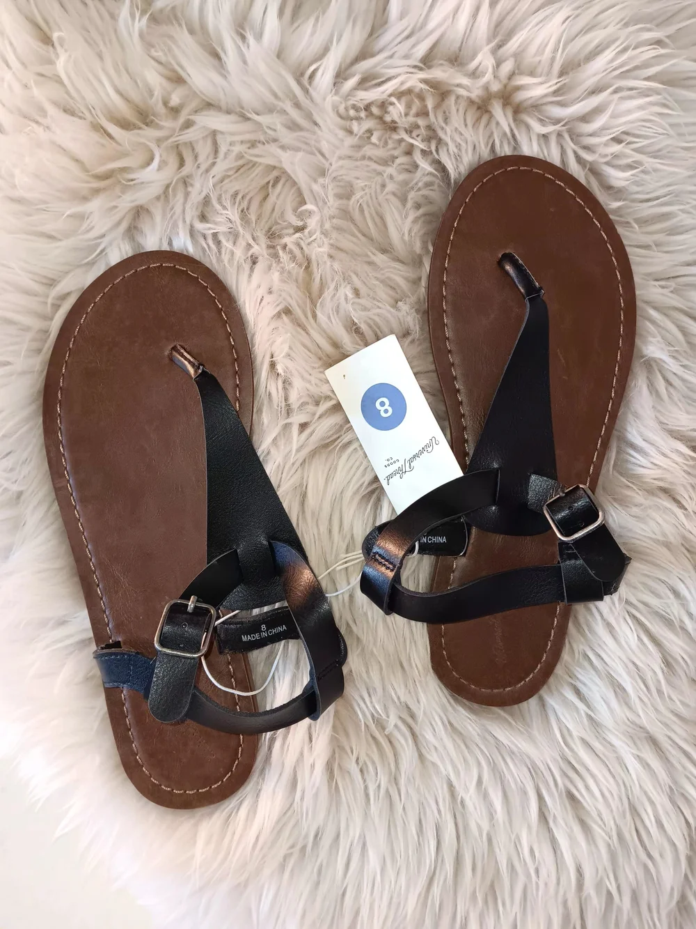 Black Strappy Leather-Look Women's Sandals